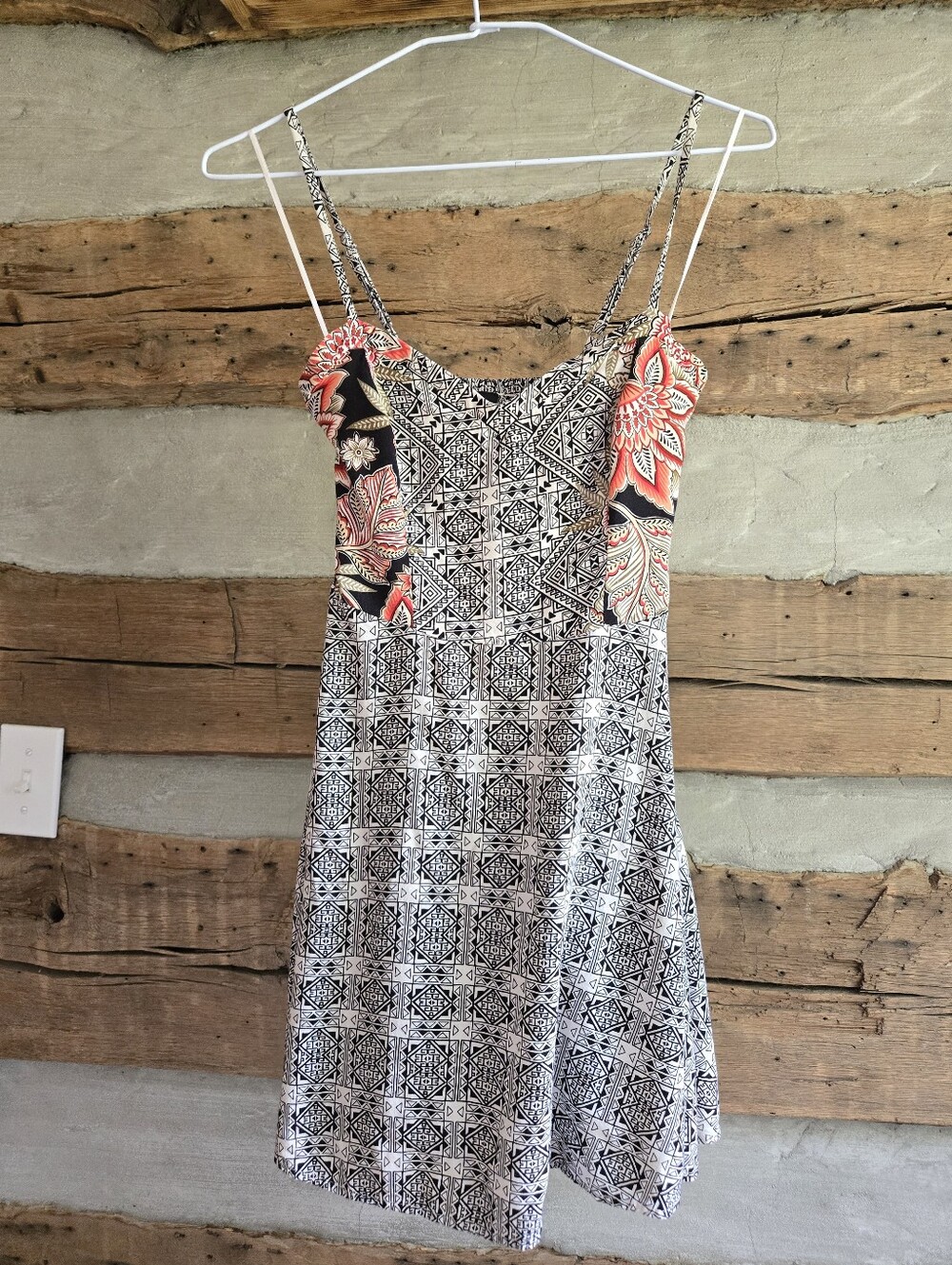 Aeropostale Black & White Mini Dress with Coral Floral Accents